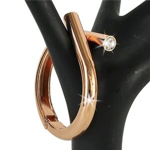 Rose Gold Cz Bypass crystal rhinestone ladies statement Cuff Bangle Bracelet